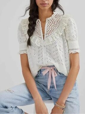Love the Label by Anthropologie Ecru Eyelet Crochet Top